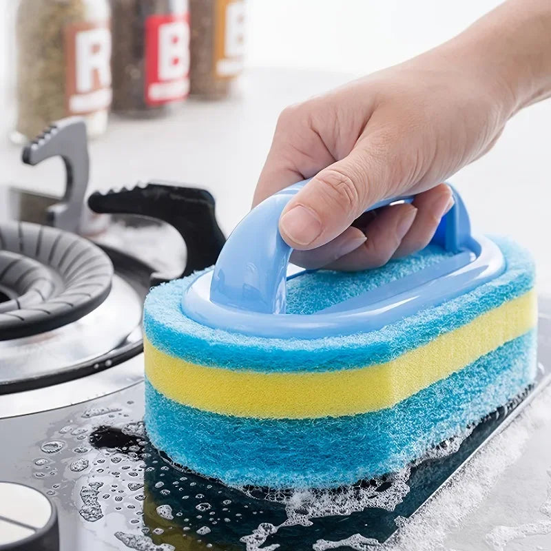 Household Cleaning Brush with Handle – Durable Scrubbing Sponge for Dishes, Kitchen, Bathroom & Tub”
