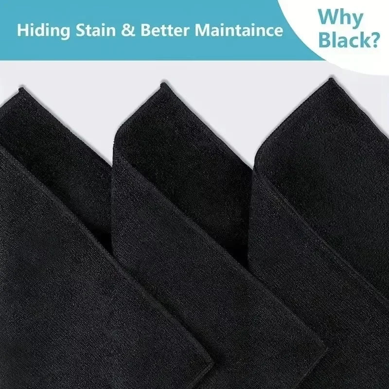 Black Microfiber Car Cleaning Towels – Thick, Soft, Quick-Drying, Double-Layer for Windows, Mirrors & Home Use