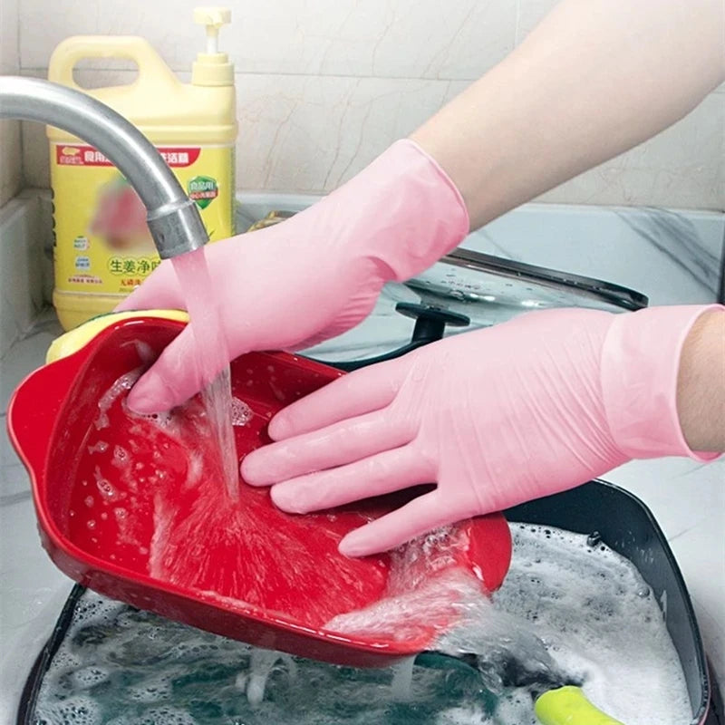 Pink Nitrile Gloves – Disposable, Powder-Free Latex Gloves for Household, Kitchen, Beauty Salon, and Work Use