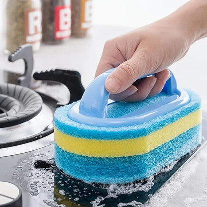 Household Cleaning Brush with Handle – Durable Scrubbing Sponge for Dishes, Kitchen, Bathroom & Tub”