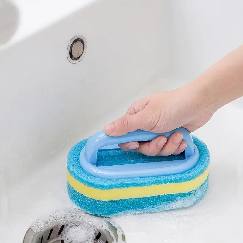 Household Cleaning Brush with Handle – Durable Scrubbing Sponge for Dishes, Kitchen, Bathroom & Tub”